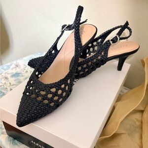 Elegant Black Woven Slingback Heels